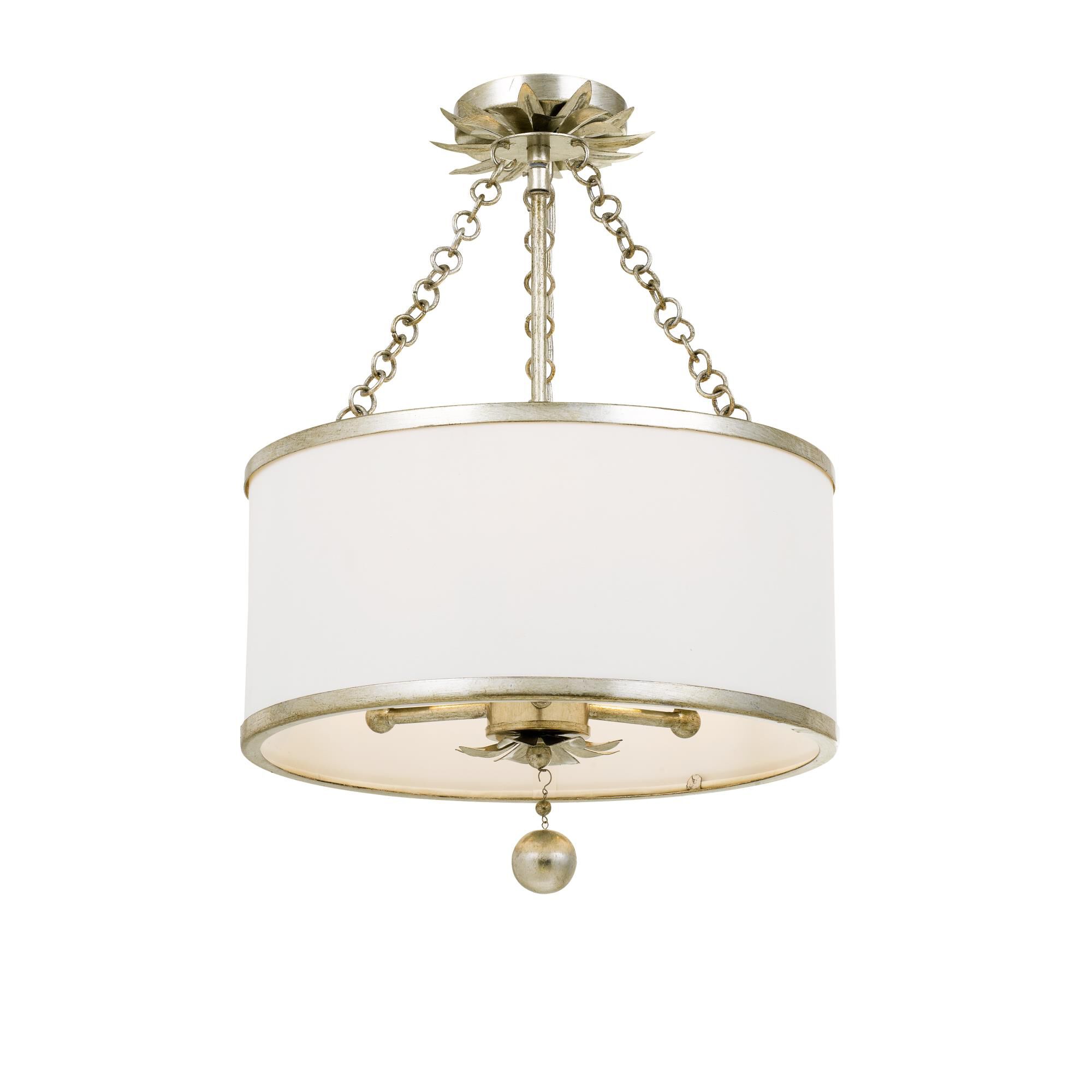 Shown in Antique Silver finish and White Linen glass and White Linen shade
